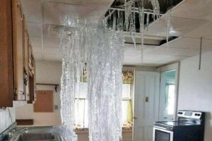 Frozen pips burst in cabin